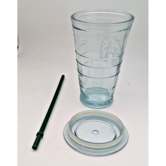 Starbucks Recycled Glass Cold-To-Go Cup Spain Siren Logo 16 oz Grande Straw NEW - Picture 4 of 7